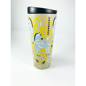 Starbucks Limited Edition Yellow Metal Zebra Travel Tumbler Mug 16 oz 2017